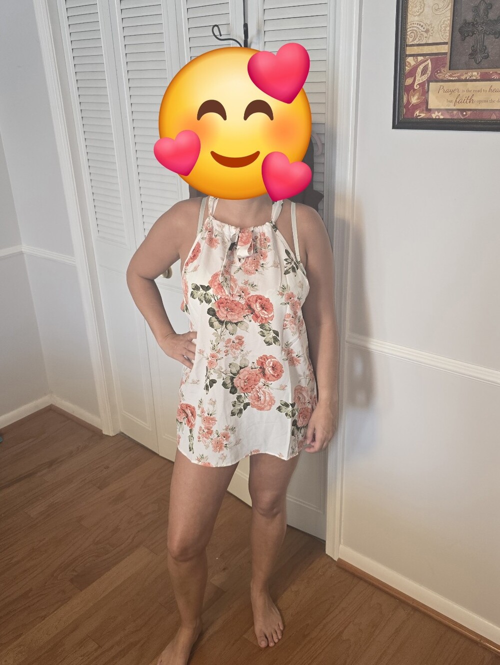 White Floral Top with Peach Roses